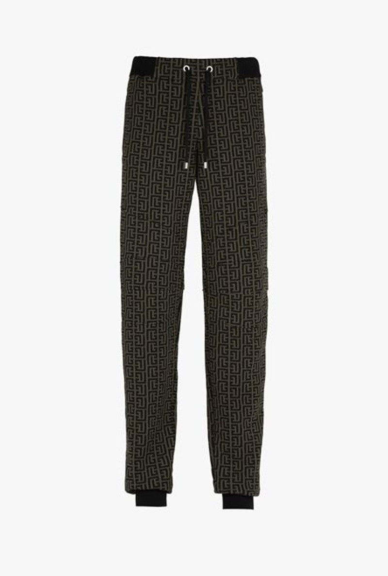 Khaki and black cotton sweatpants with Balmain monogram - 1