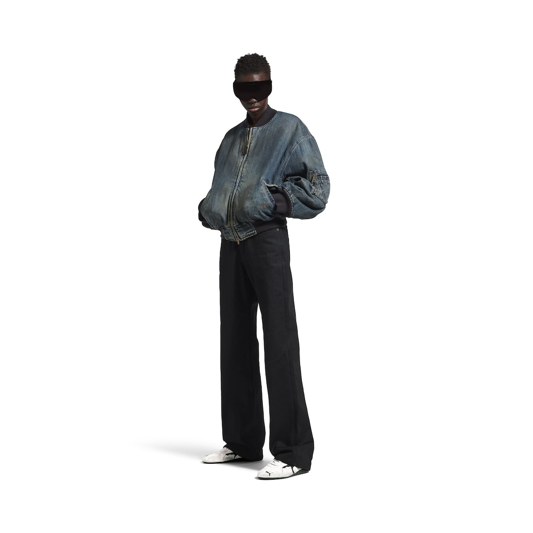 Women's Standard Denim Bomber in Blue - 2