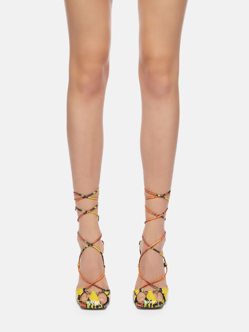 ''ADELE'' ORANGE ,BLACK, YELLOW AND GREEN LACE-UP SANDAL 4