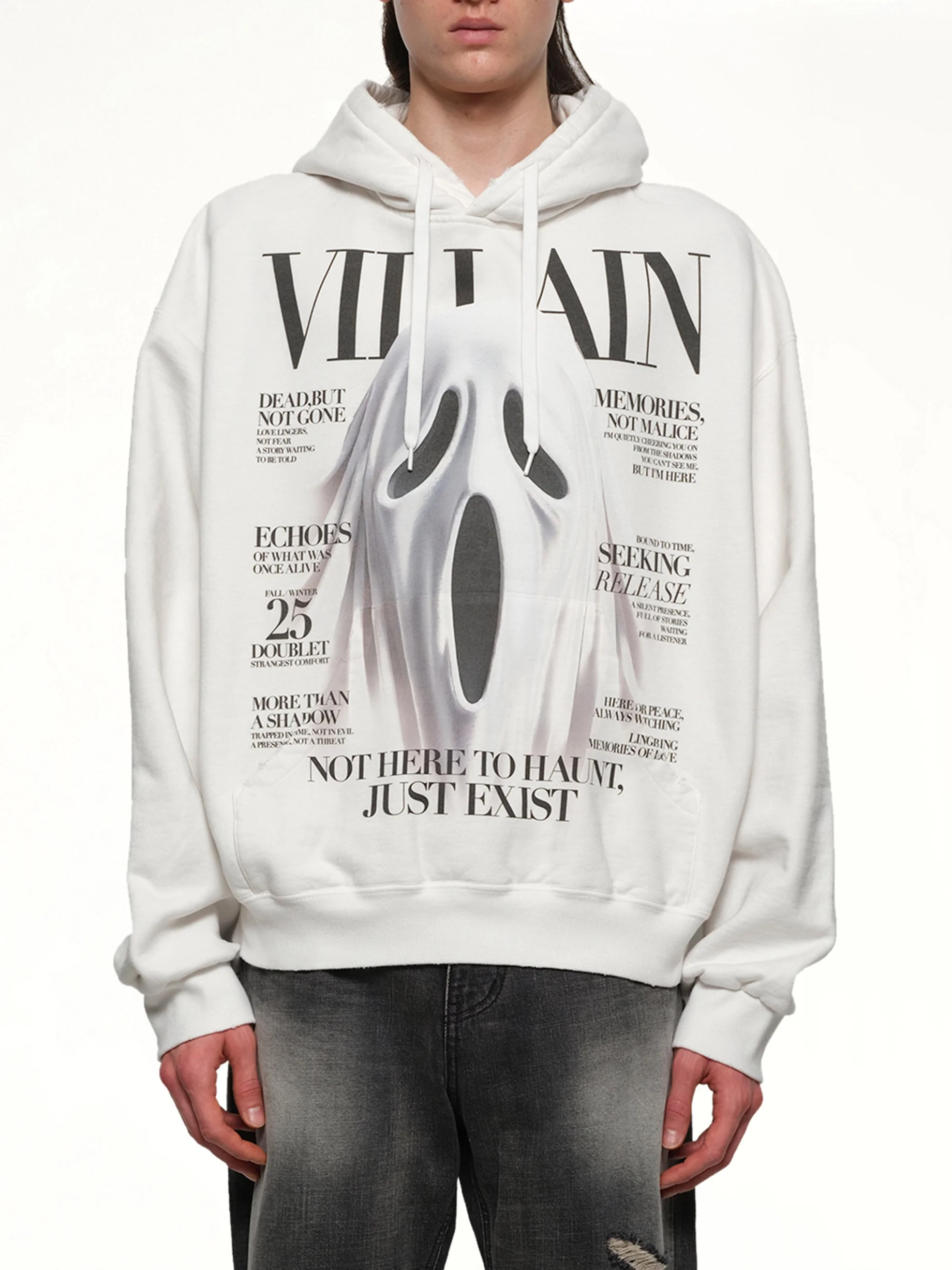 Villain Cover Print Hoodie in White - 1