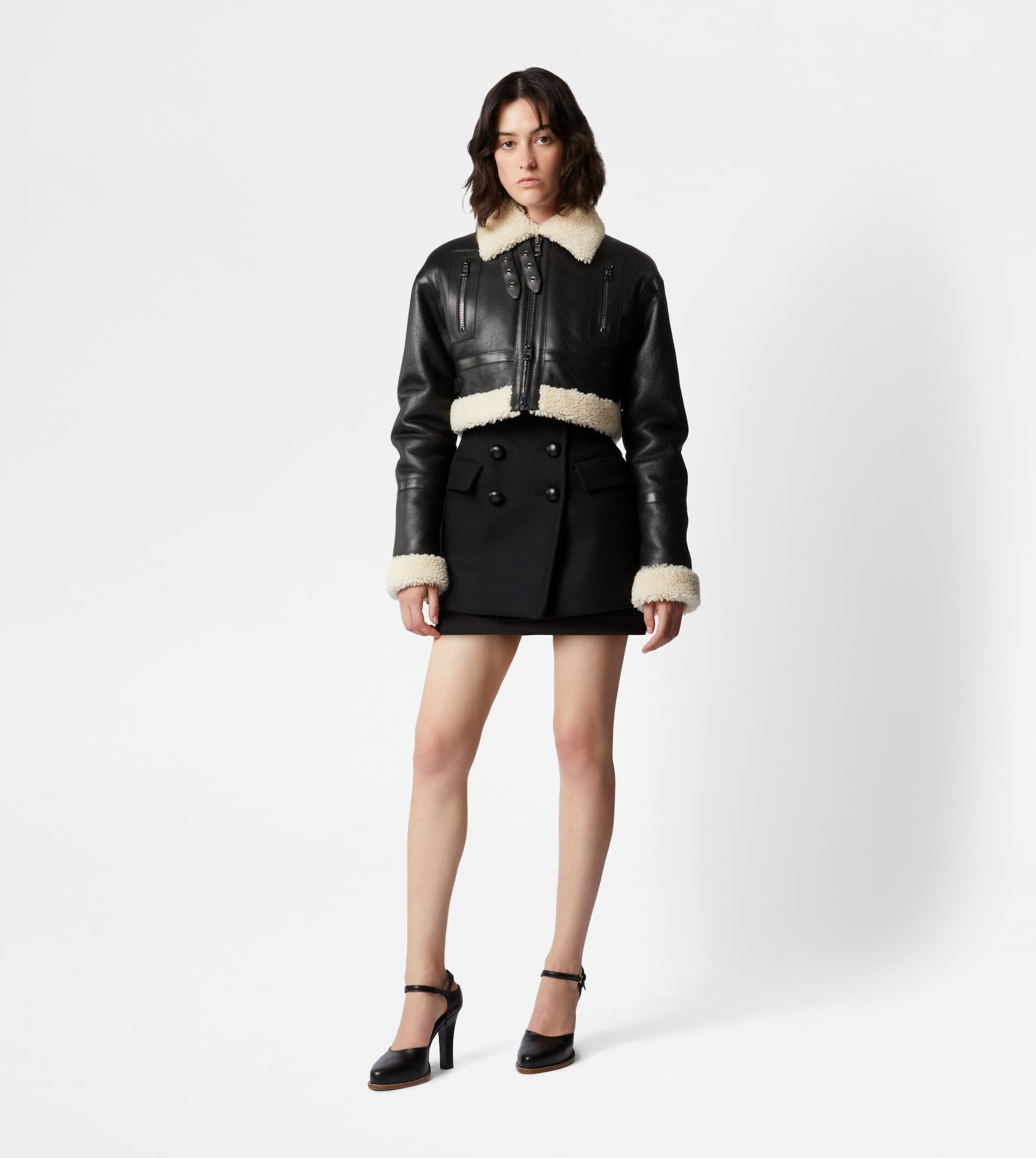 AVIATOR JACKET IN SHEEPSKIN - BEIGE, BLACK - 2