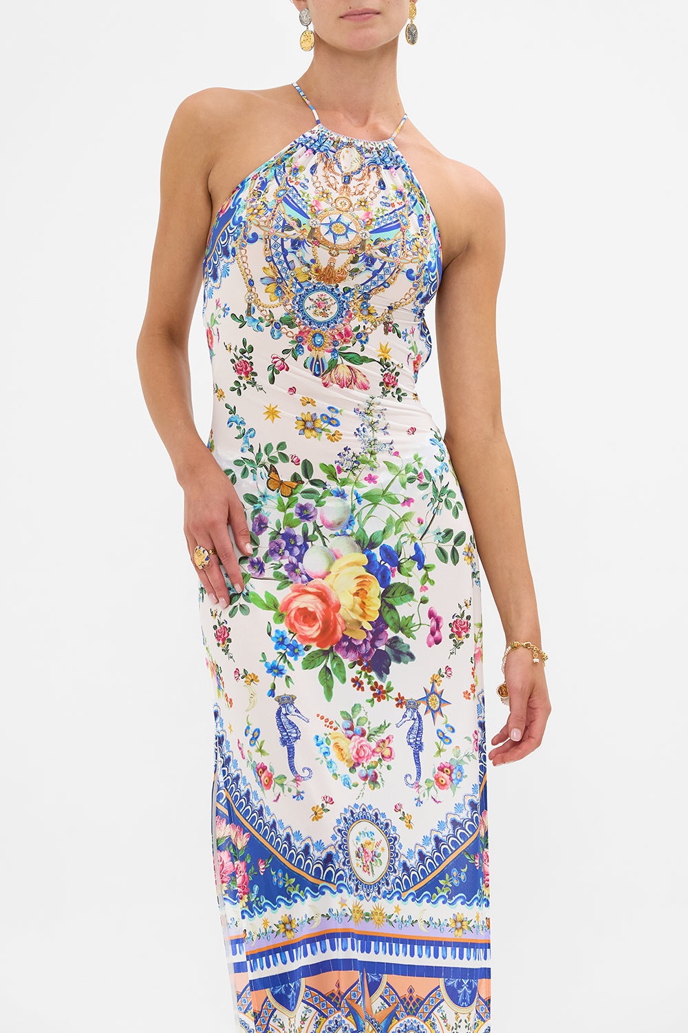 HIGH NECK MAXI DRESS WITH TIE BACK - 5