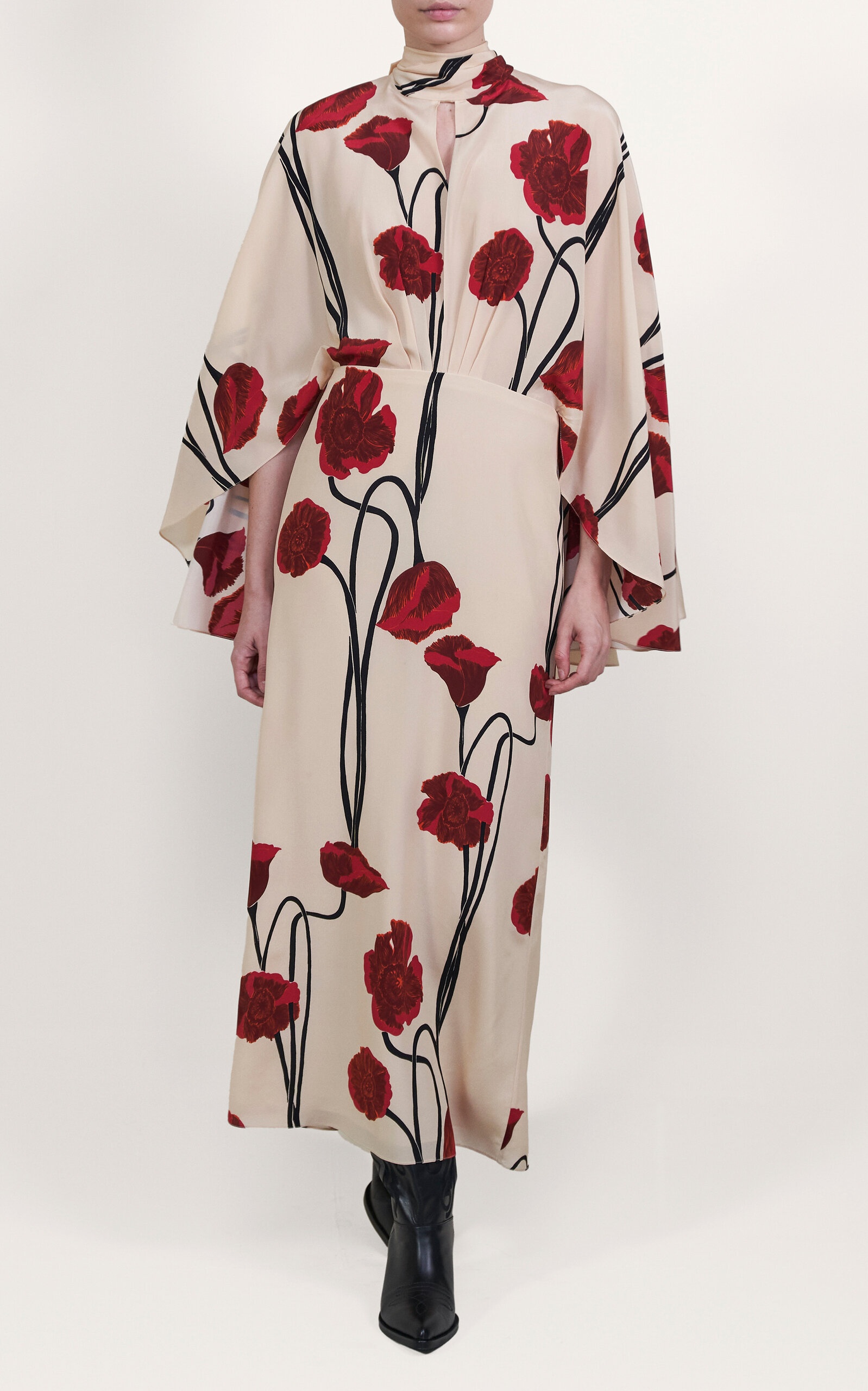 Parajes Lejanos Floral Silk Midi Dress ivory - 3