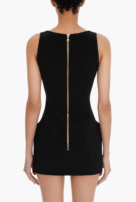 Short black wool dress with gold-tone buttons - 4