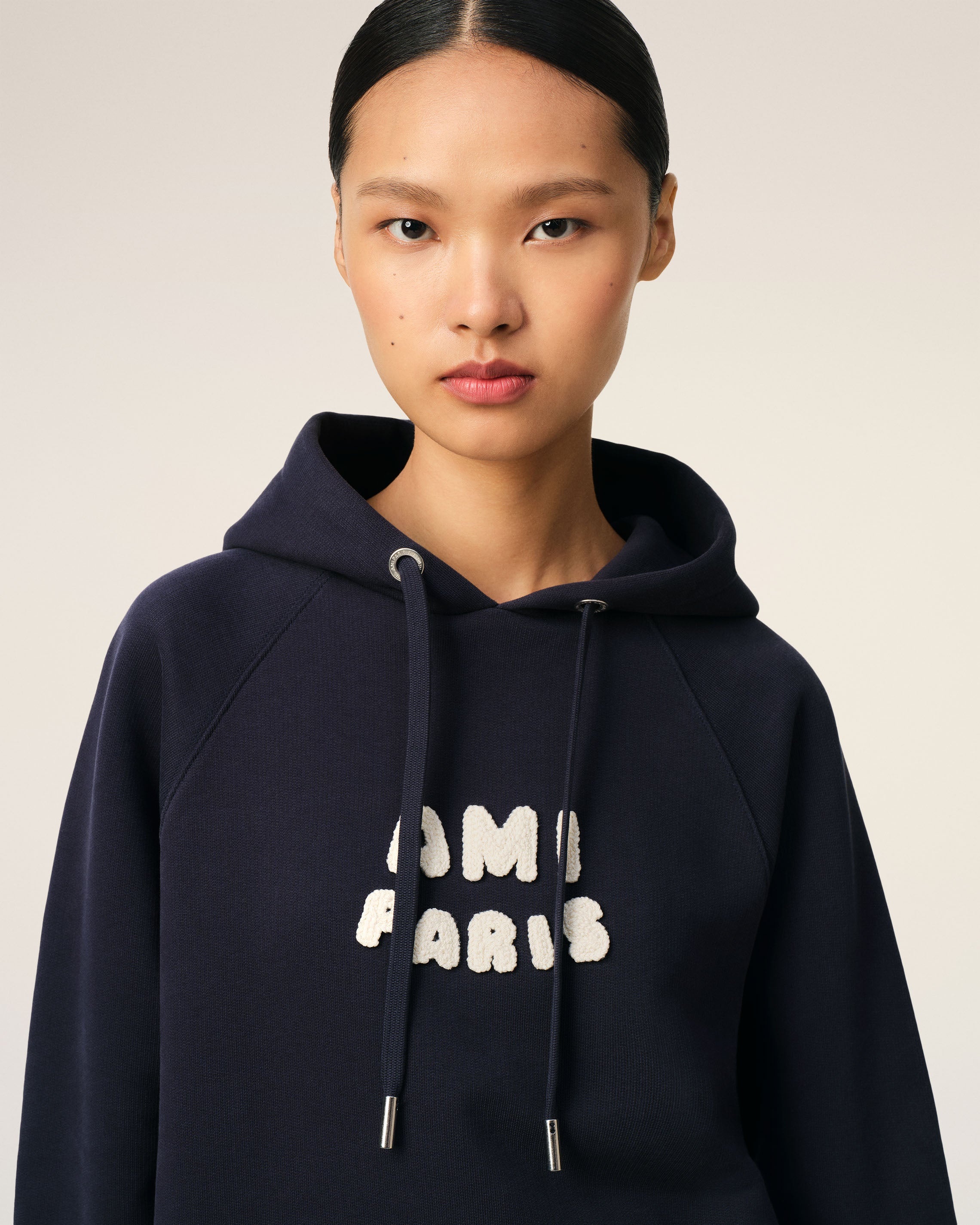 NAVY COTTON HOODIE WITH AMI PARIS PATCH - 4