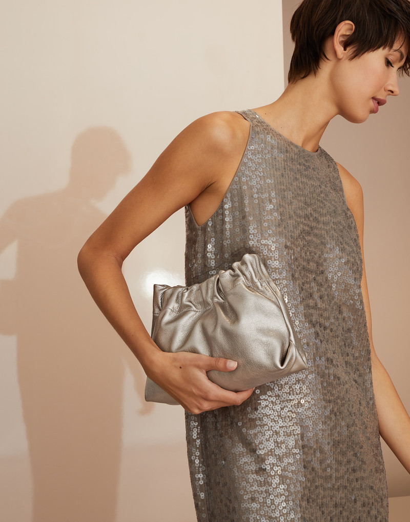 Lamé calfskin soft bag with precious chain 4