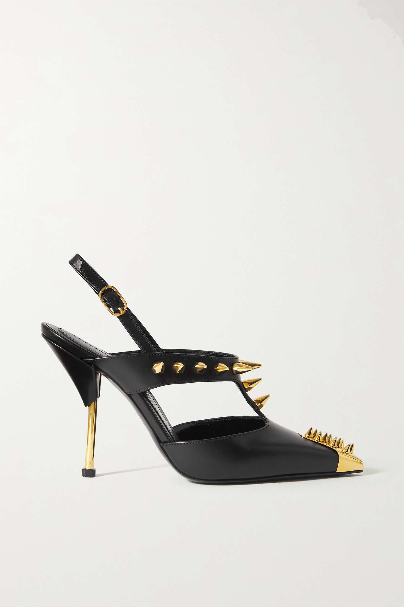 Spiked leather slingback pumps - 1