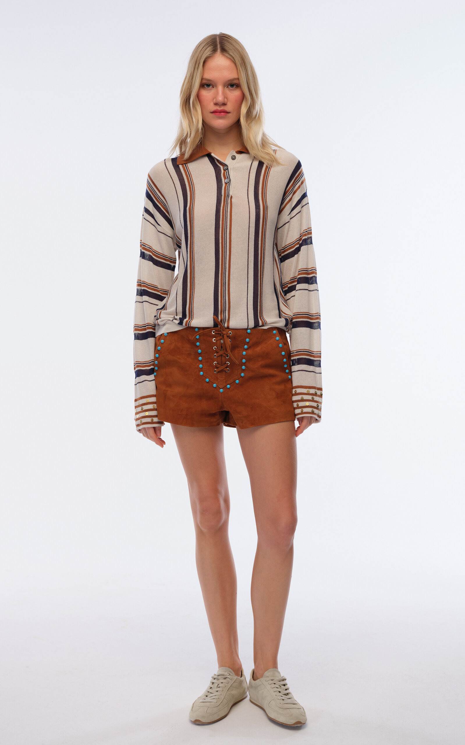 Lea Lace-Up Embellished Suede Shorts brown - 2