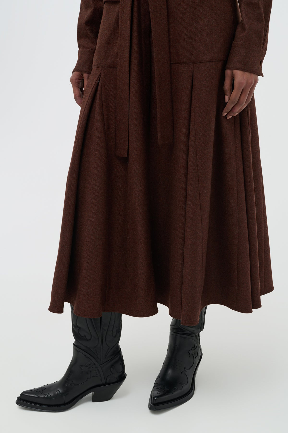 Meyer Pleated Maxi Shirtdress in Burnt Sienna Wool Cashmere Flannel - 7