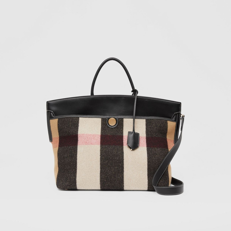 Check Merino Wool Cashmere Society Top Handle Bag 1