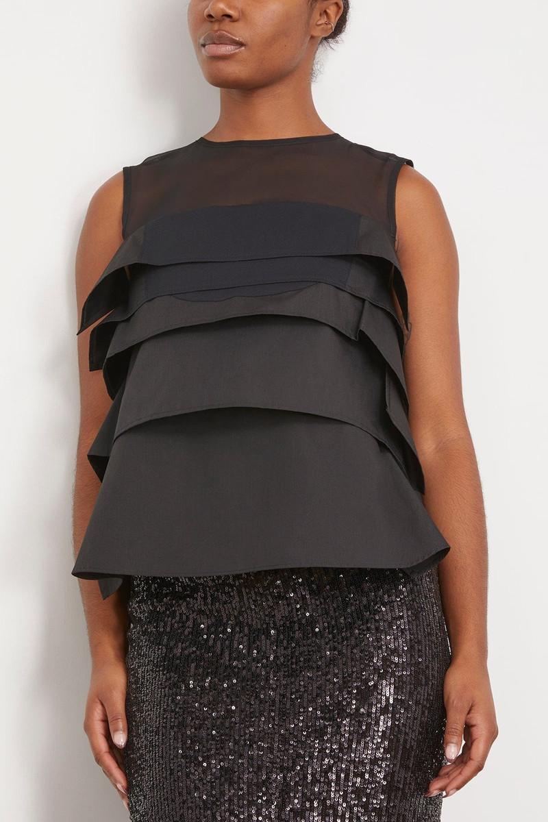 Chiffon Mix Cotton Poplin Pullover in Black 3