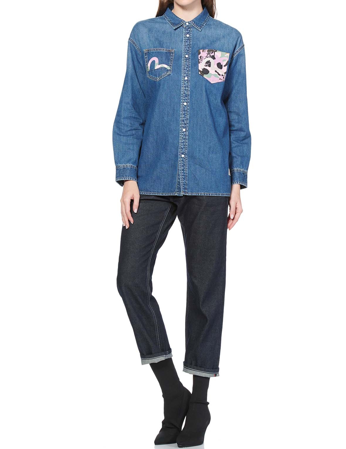 CAMOUFLAGE GODHEAD PRINTED BOYFRIEND DENIM SHIRT - 6