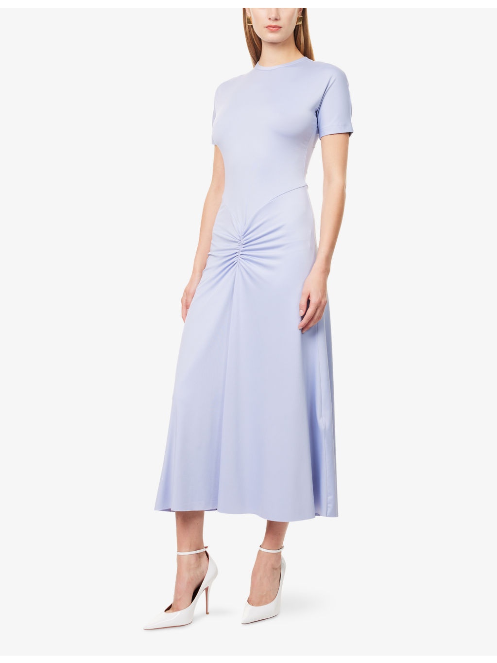 Gathered Short-Sleeve Stretch-Woven Midi Dress - 3