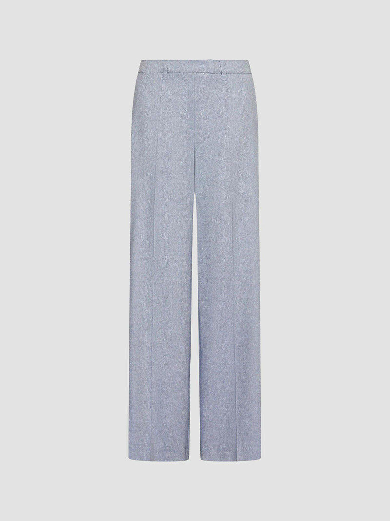 Women's Herringbone Linen and Viscose Palazzo Trousers - Light Blue 1
