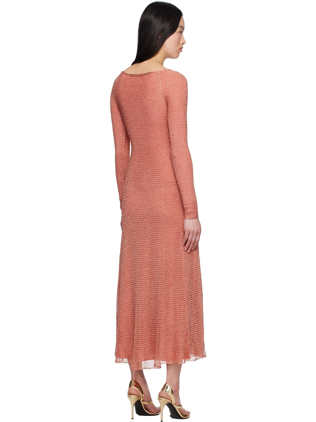 Pink Mesh Knit Maxi Dress - 3