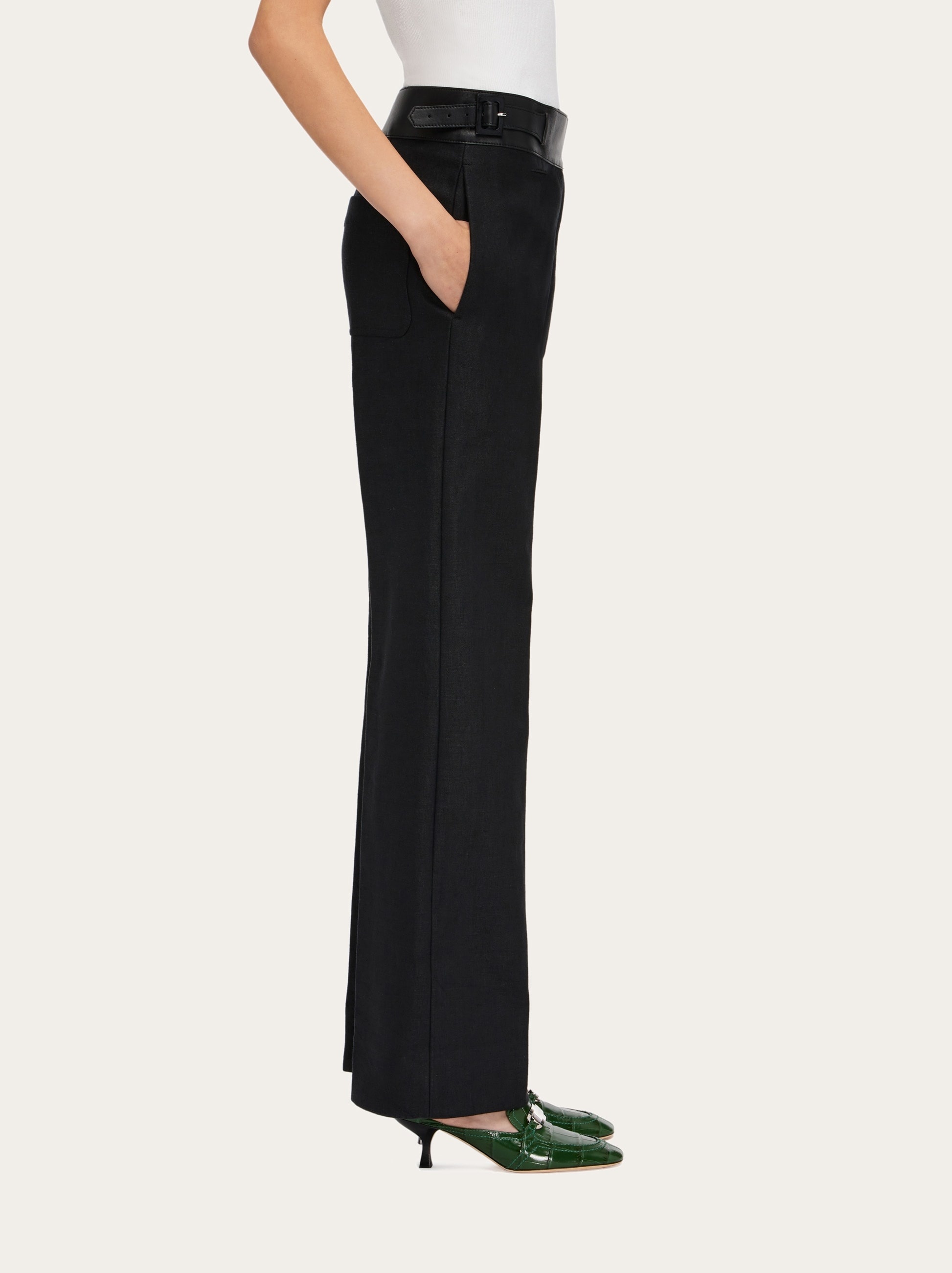 Linen trouser with eco-leather belt - 3