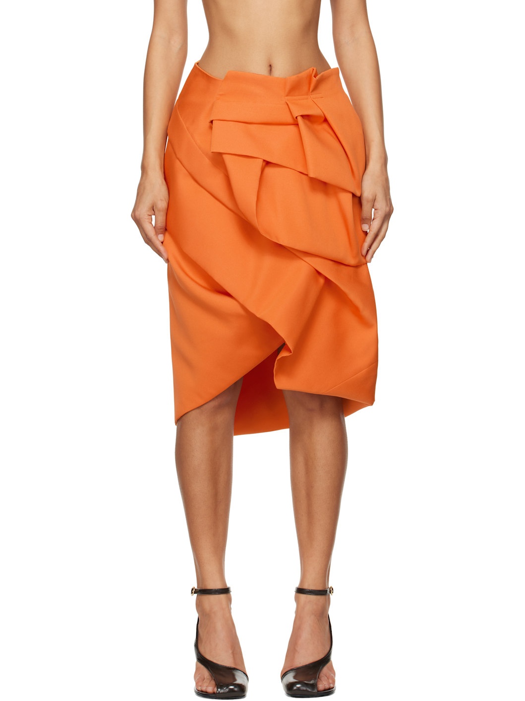 Orange Draped Peplum Midi Skirt - 1
