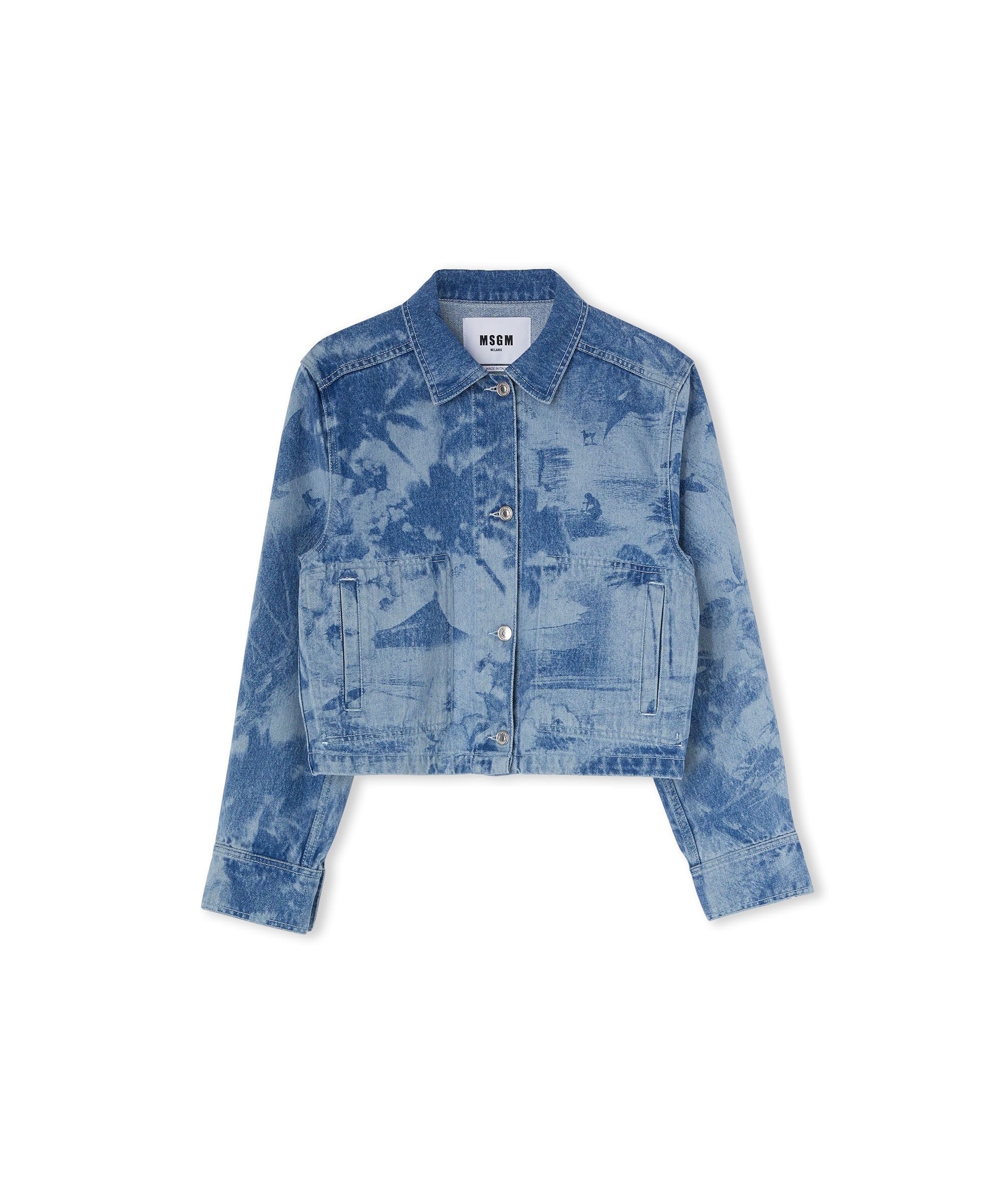 Denim crop jacket with "surfer" laser processing - 1