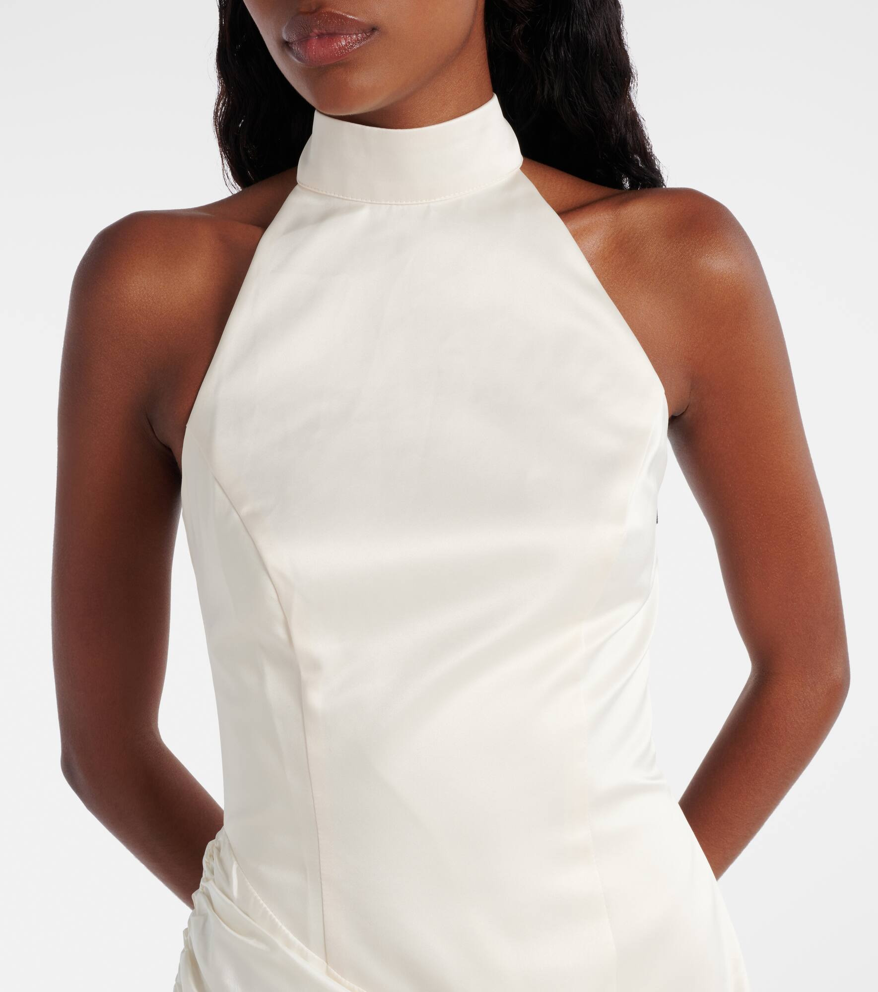 Bow-detail halterneck satin minidress - 4