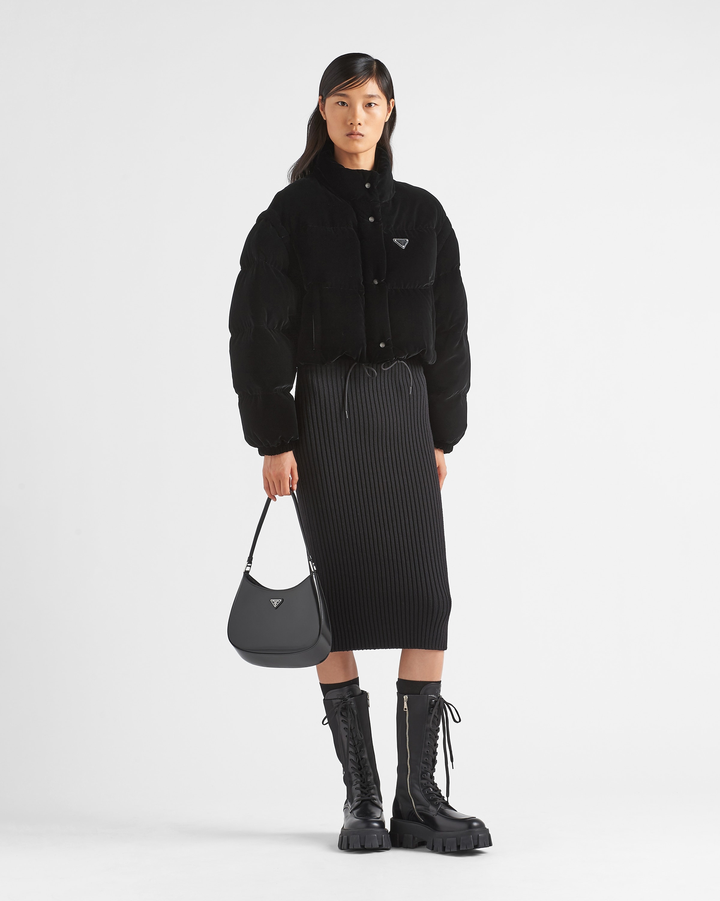 Prada Convertible cropped velvet down jacket | REVERSIBLE