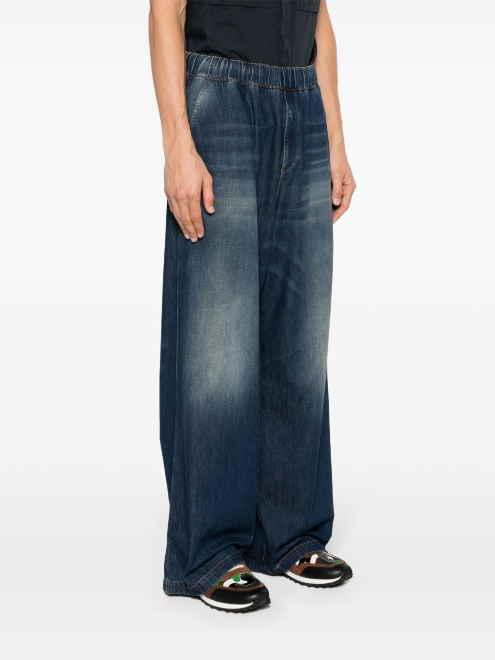 elasticated-waist wide-leg jeans - 3