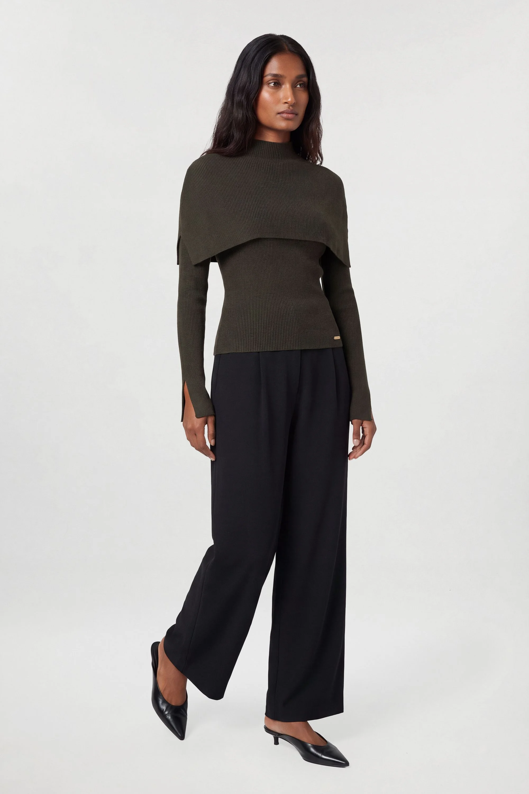 Viscose Blend Ribbed Removable Cape Detail Jumper - 1