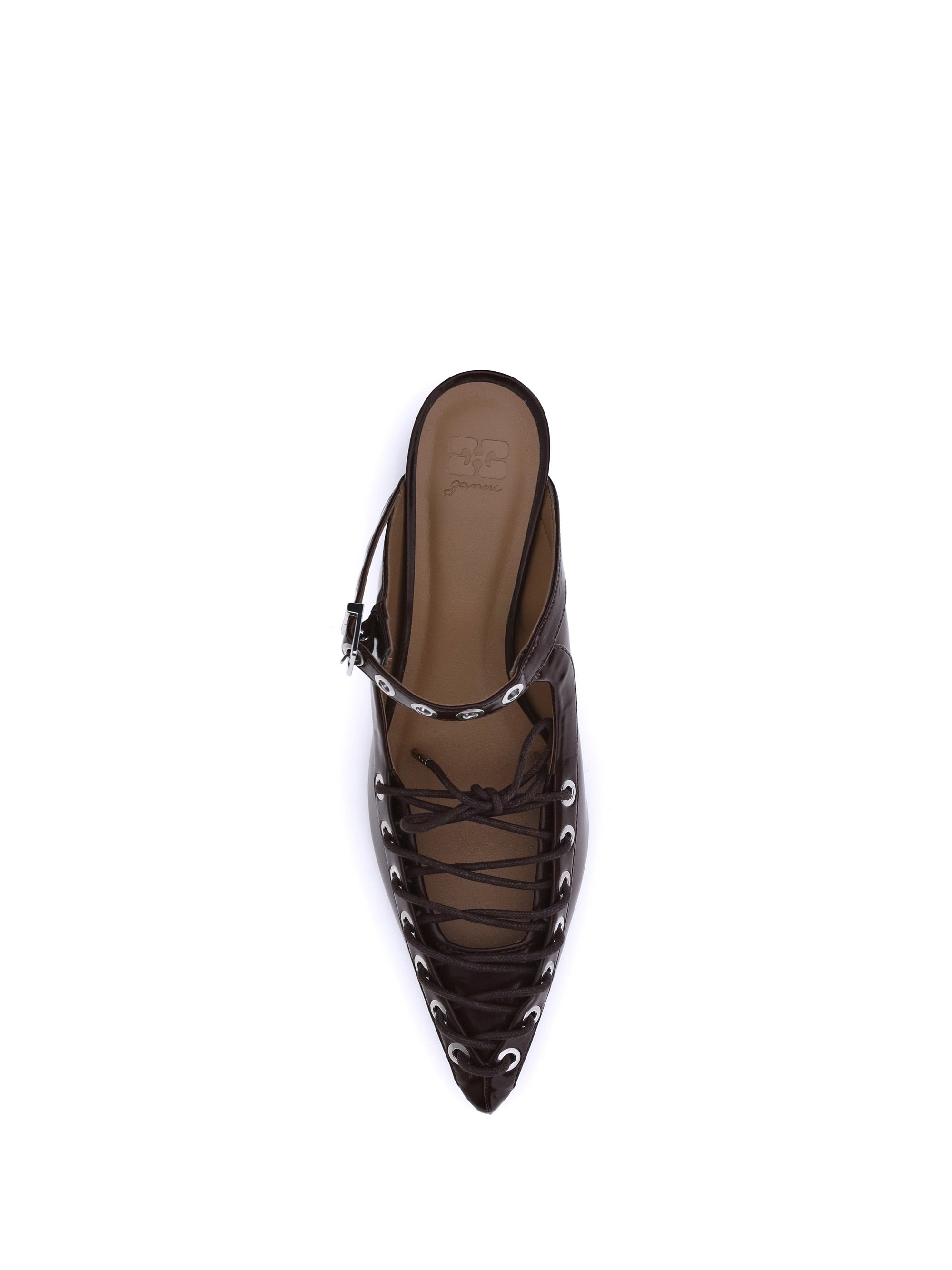 Ganni Women Eyelets Lace Up Mule Box Oleatex - 4