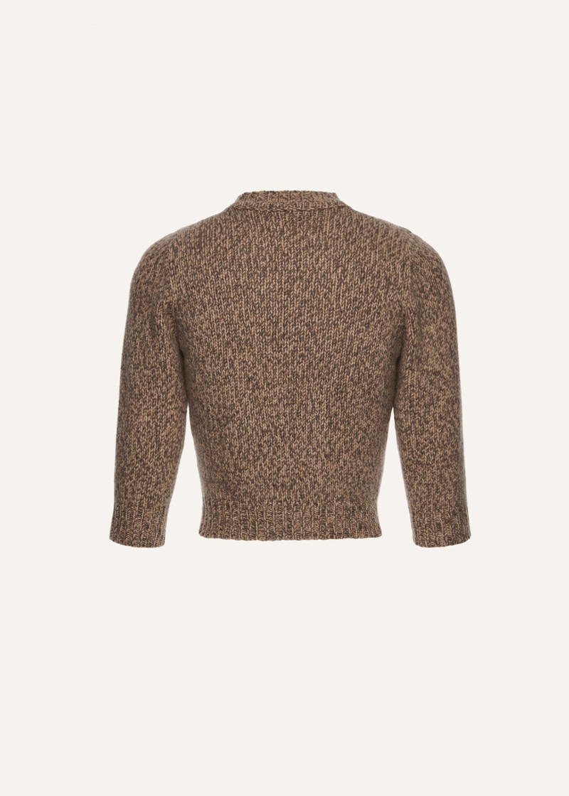 Cropped marled knitwear top in beige 2