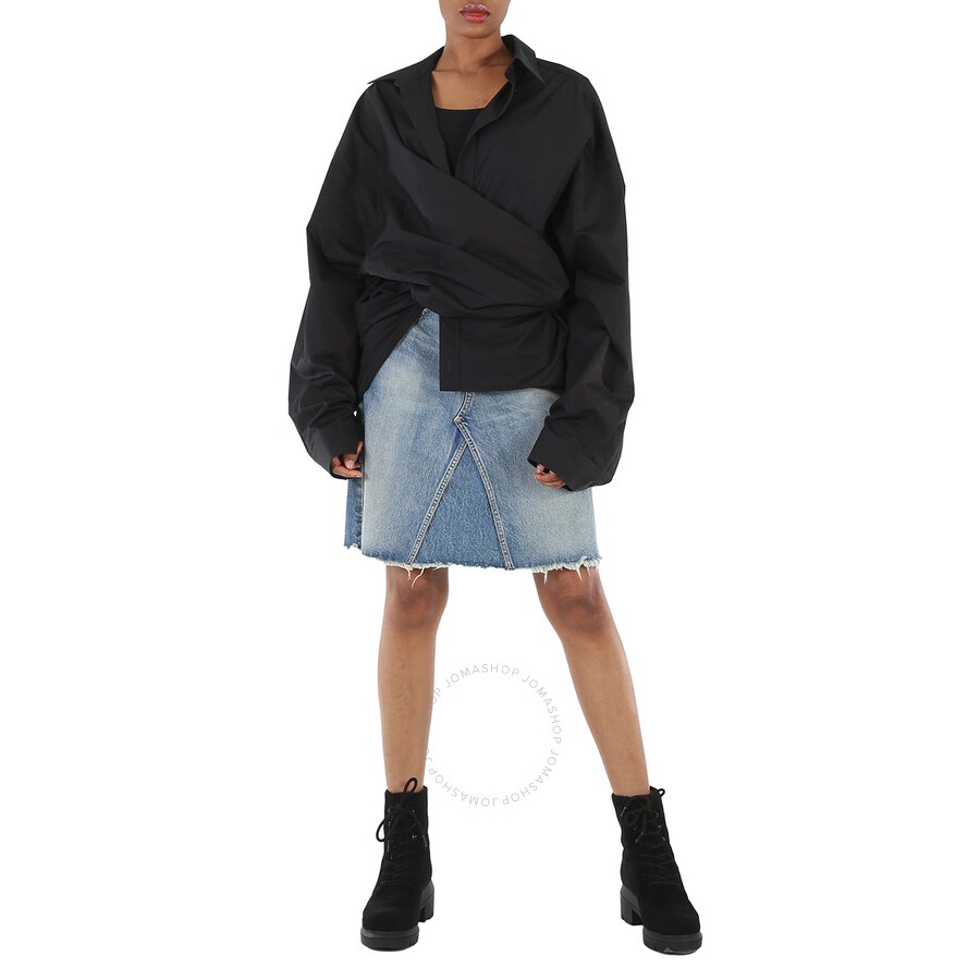 BALENCIAGA Balenciaga Ladies Black Poplin Wrap Shirt, Brand Size