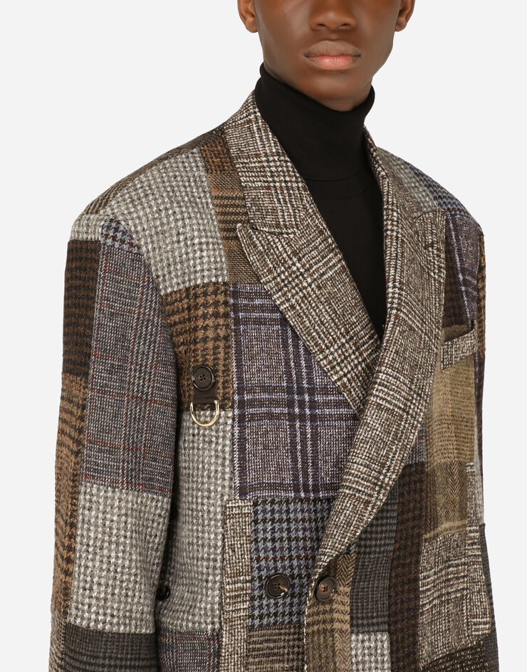 Double-breasted wool patchwork jacket - 4