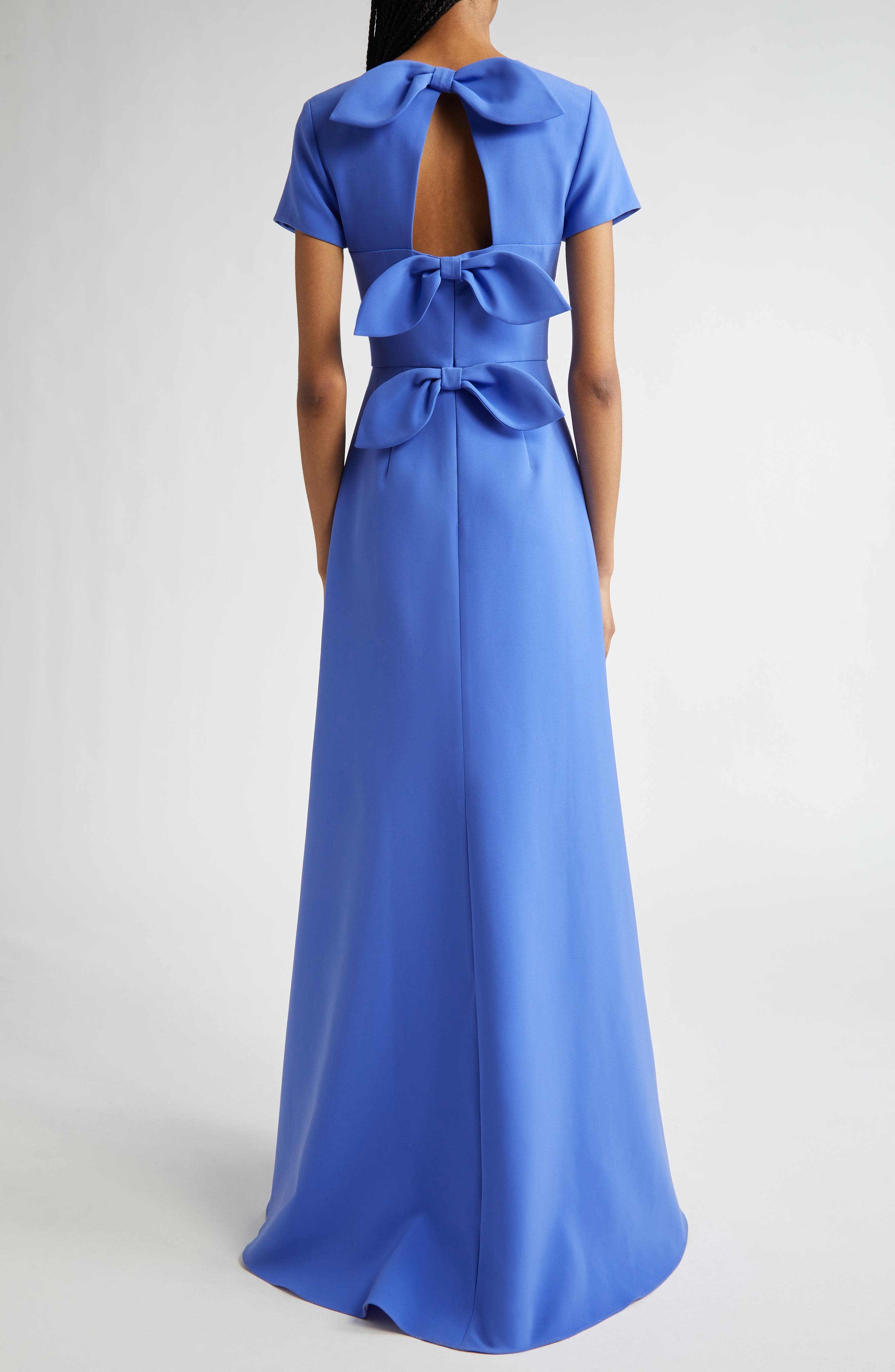 Carolina Herrera Floral Embroidered Stretch Crepe Gown with Bows in Delphinium Mult at Nordstrom - 2