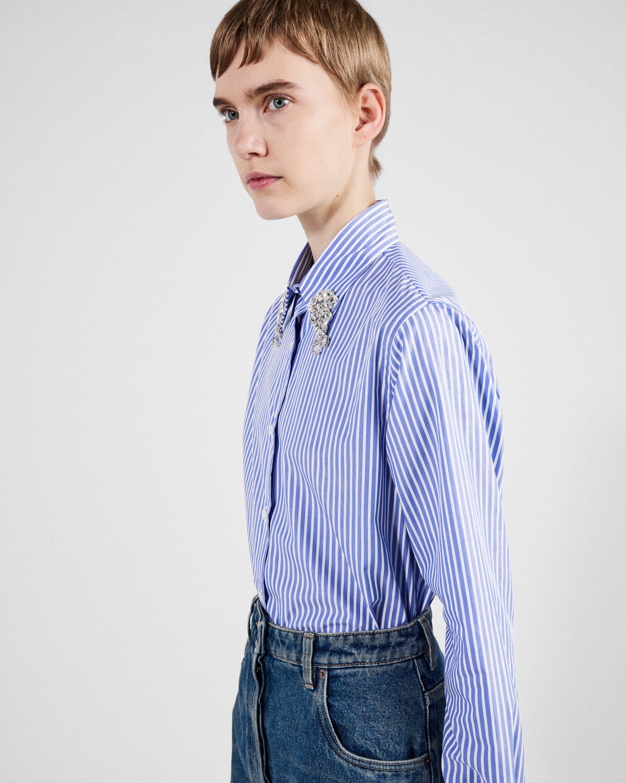 Embroidered stripe poplin shirt - 3