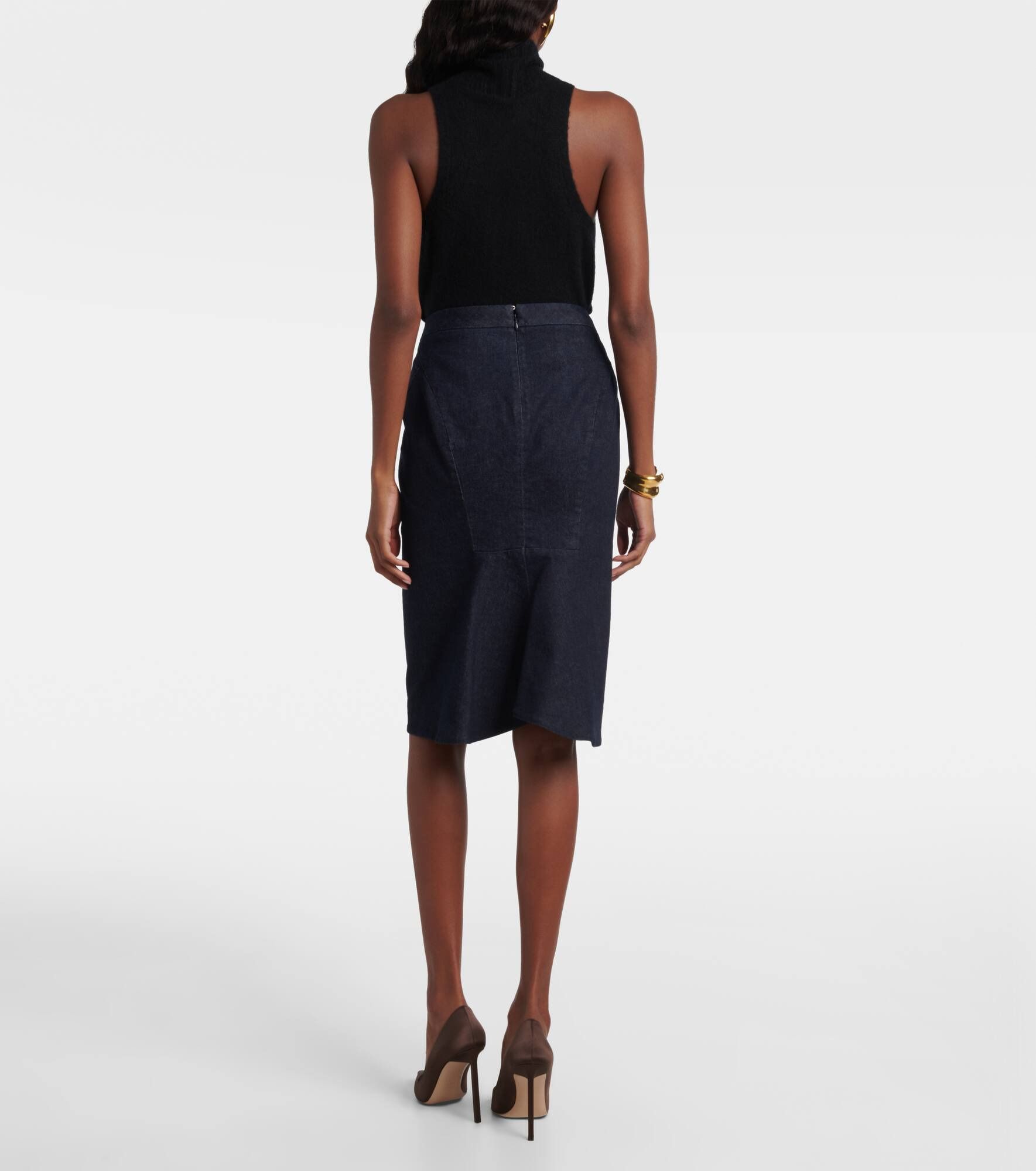 High-rise denim pencil skirt - 3