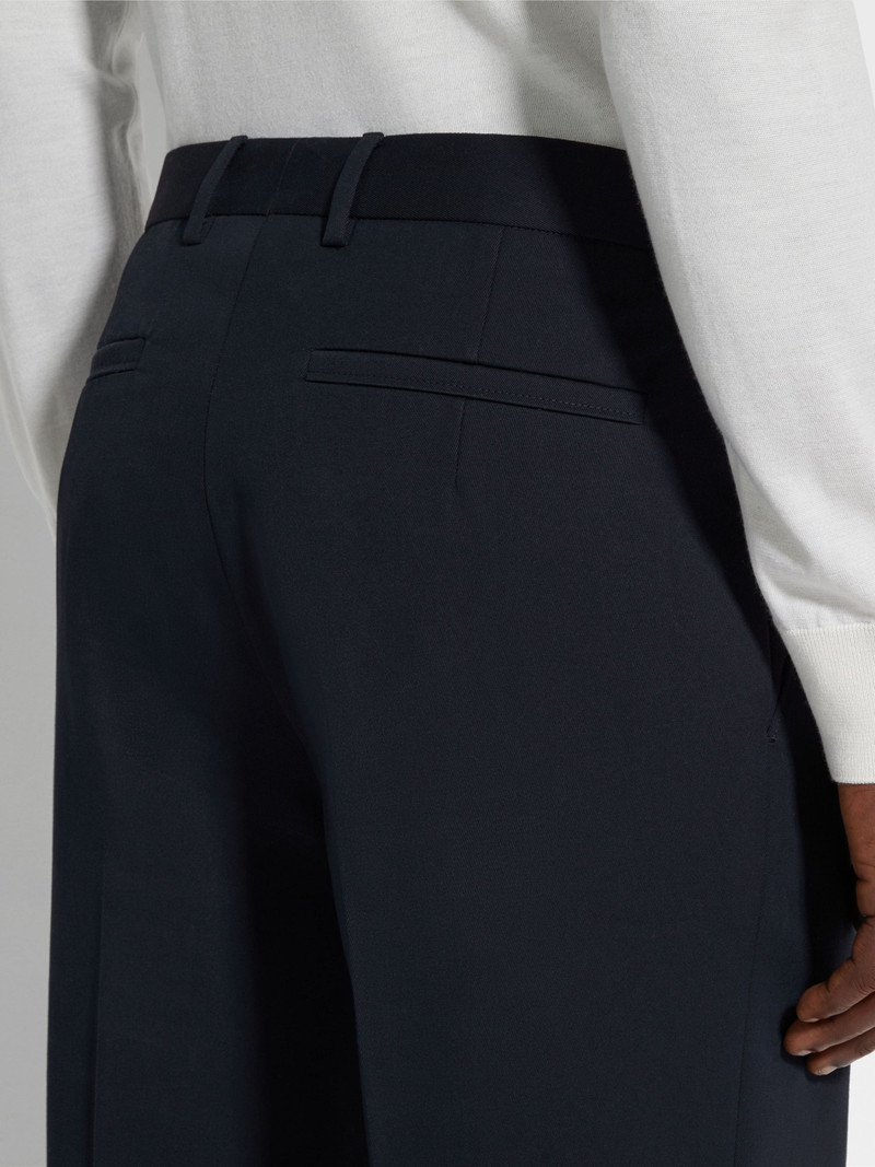 ZEGNA NAVY BLUE COTTON AND WOOL PANTS outlook