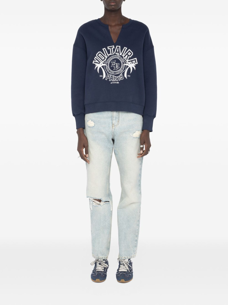 Zadig & Voltaire graphic-embroidery T-neck sweatshirt outlook