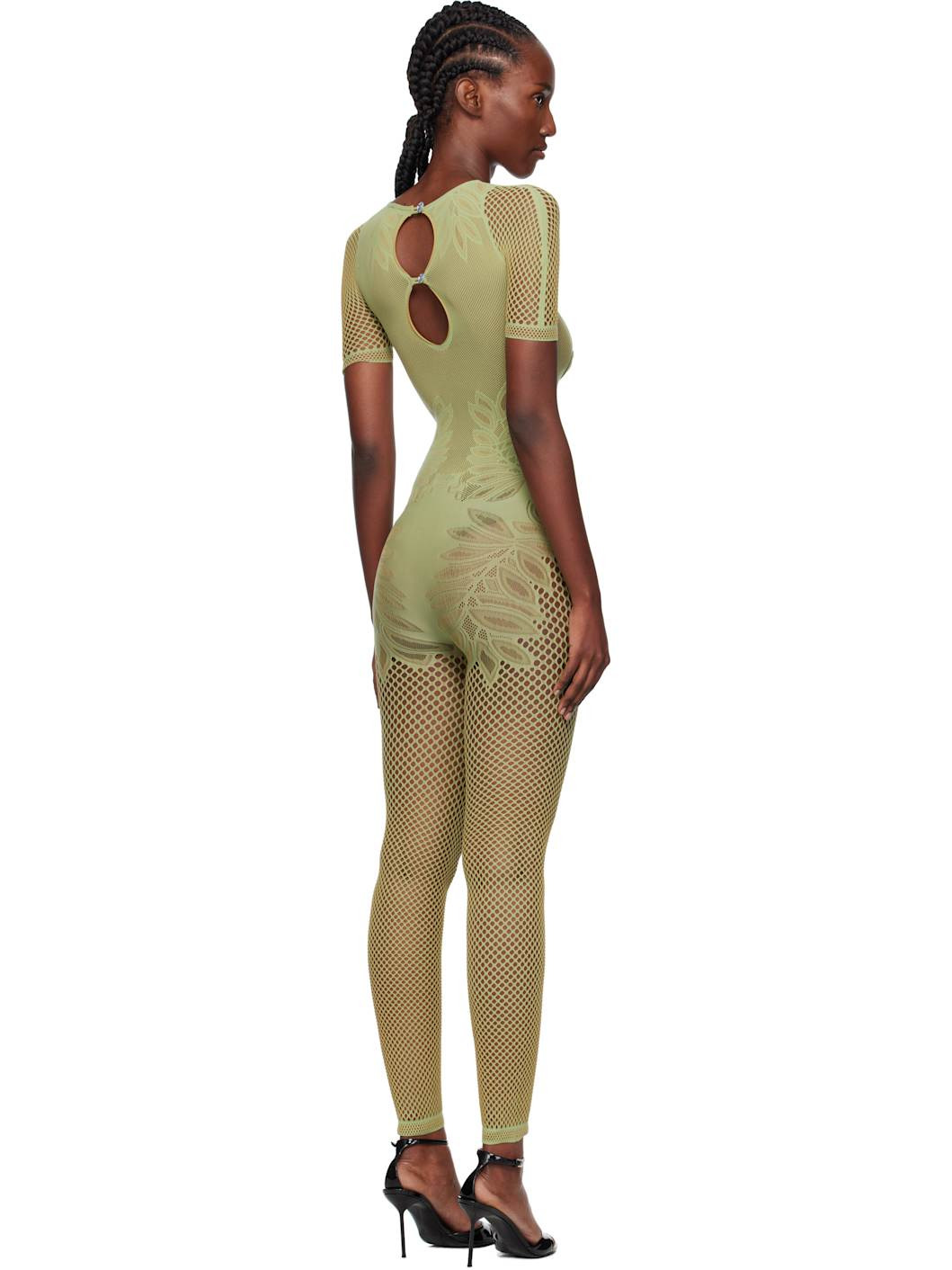 Green Dinero Leaves Cut Out Playsuit Jumpsuit - 3