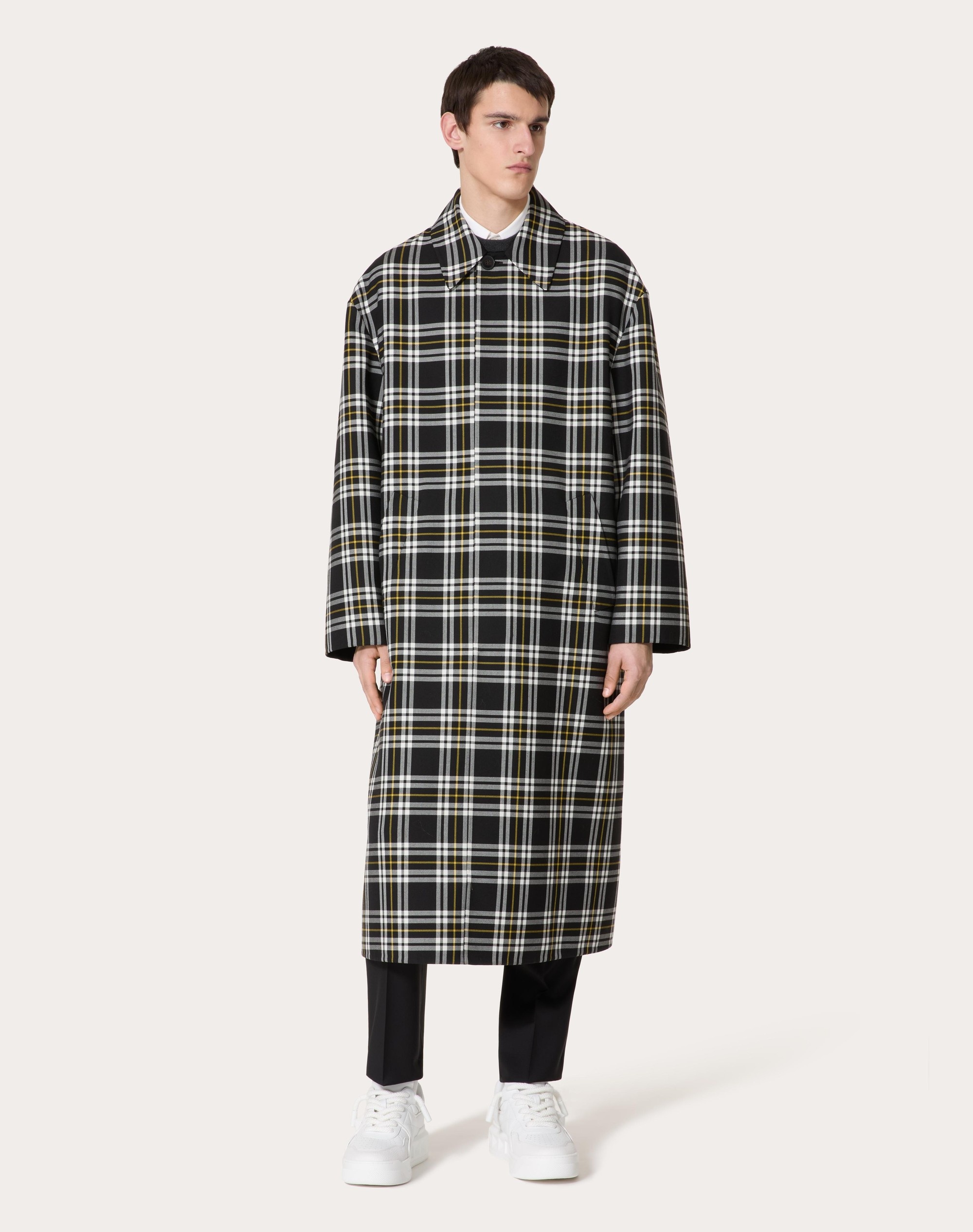 CHECK PRINT WOOL COAT - 3
