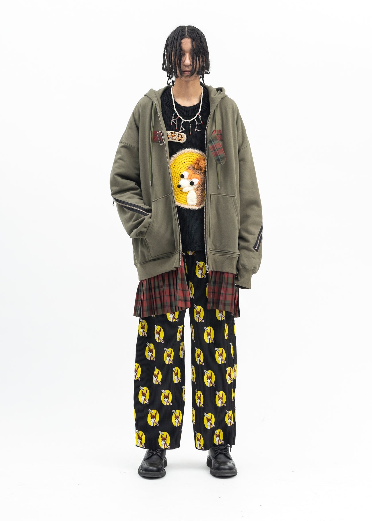 KHAKI GREEN MOHAWK PUNK HOODIE - 7