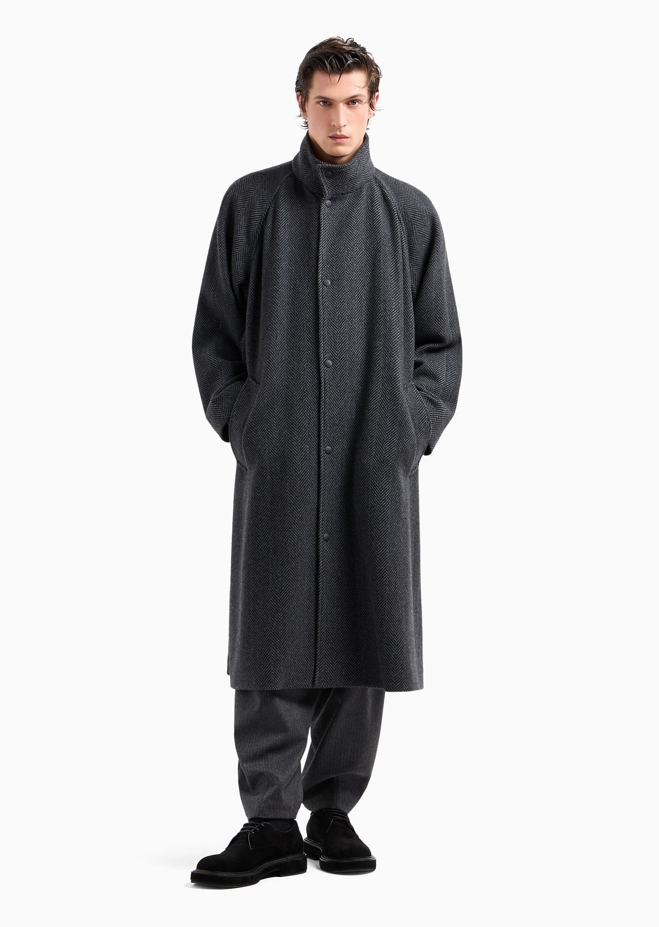 Long coat in chevron jacquard cashmere-blend cloth - 2