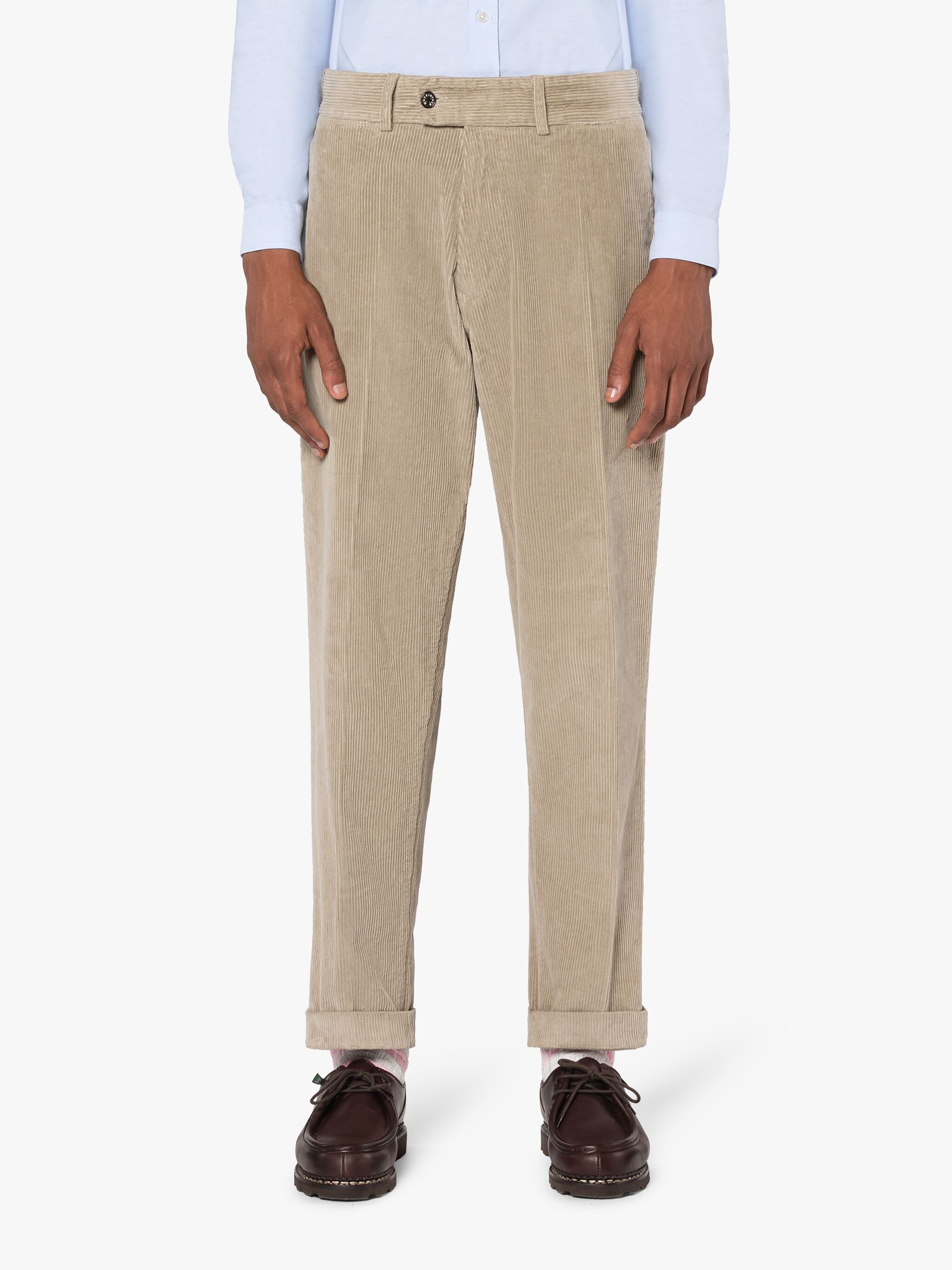 BEIGE CORDUROY COTTON CHINO TROUSERS - 3