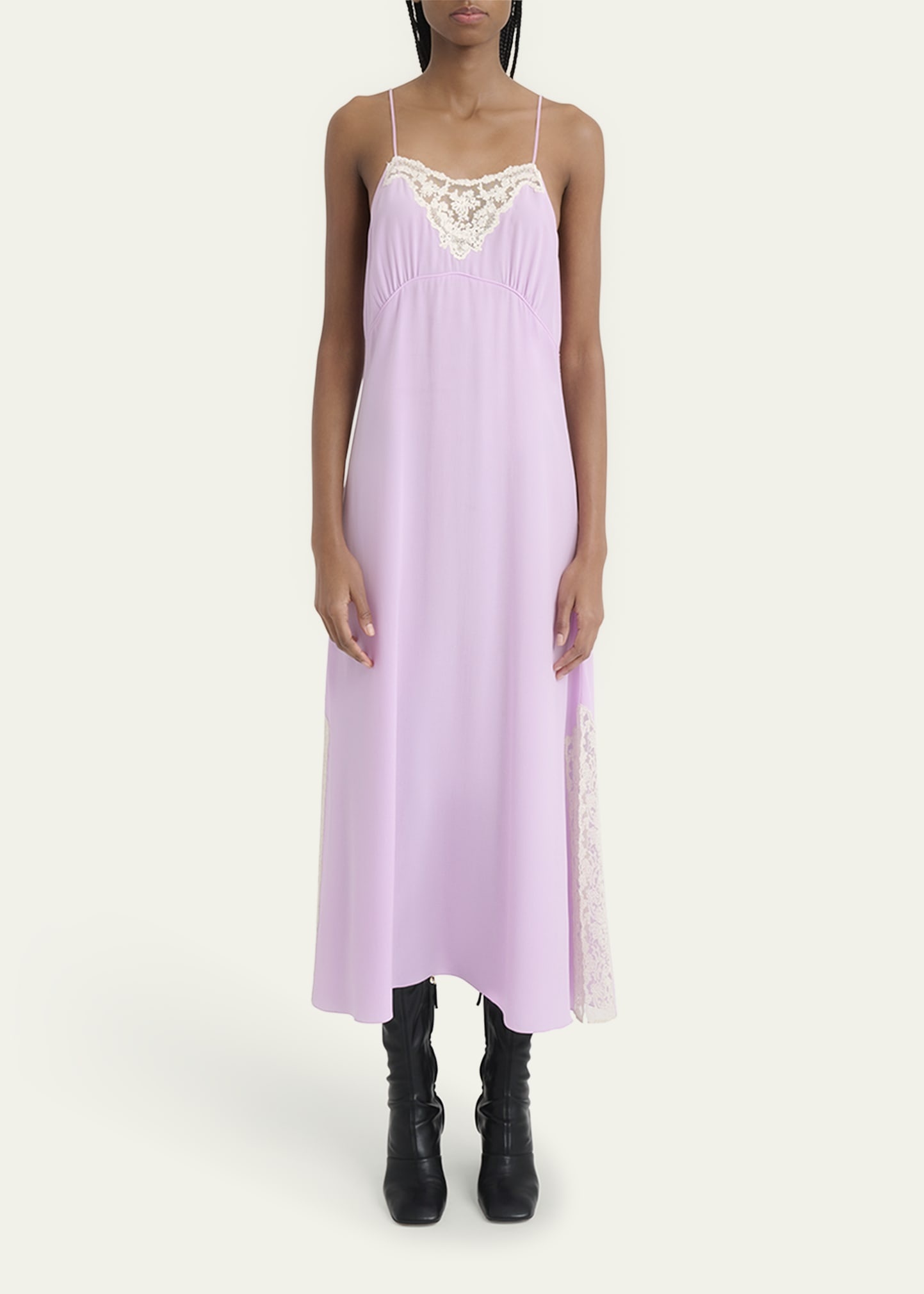 Lace-Trim Silk Midi Slip Dress - 2