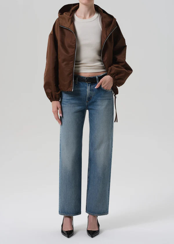 Cropped Nylon Windbreaker in Brown - 4