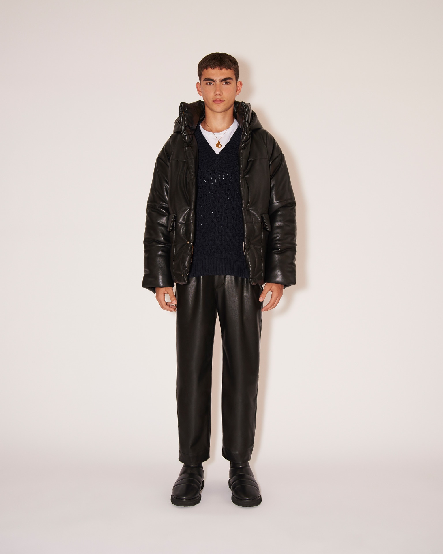 HIDE MENS - OKOBOR™ alt-leather hooded puffer - Black - 3