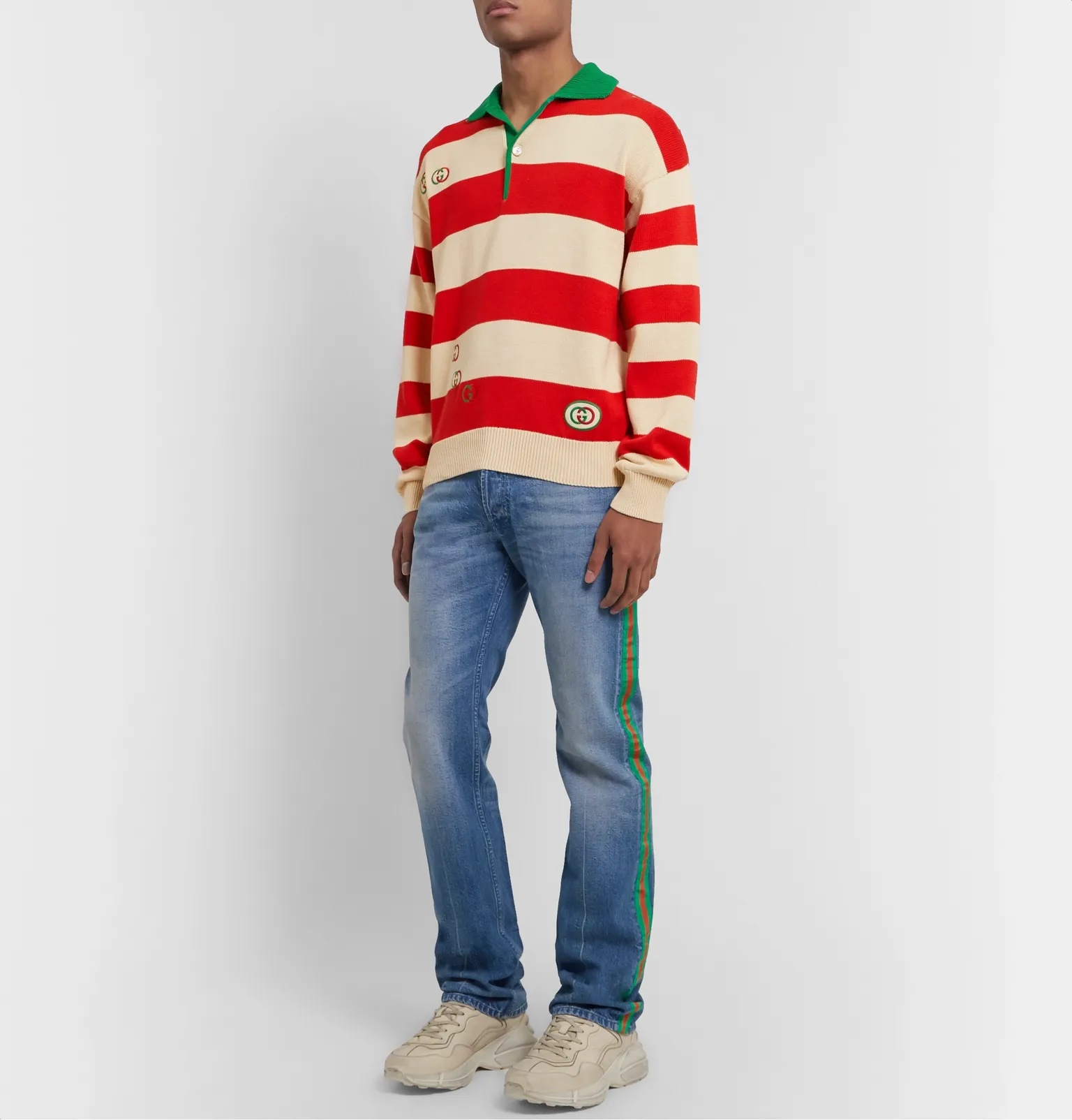 Logo-Embroidered Striped Cotton Half-Placket Sweater - 2