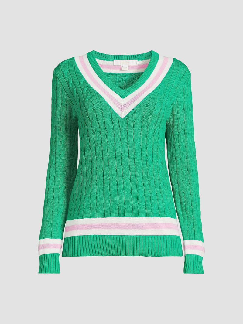 Women's Brockton Striped Cotton Cable-Knit Sweater - Kitts Green Pink Bliss 1