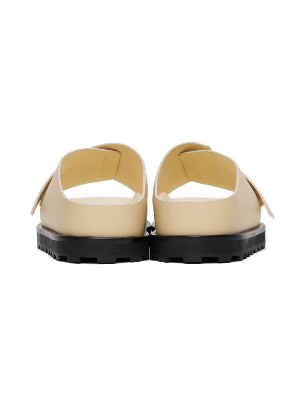 Beige Cross-Strap Leather Slides - 2