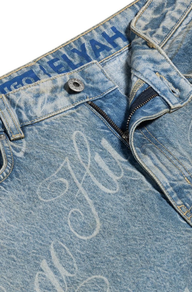 STRAIGHT-FIT JEANS IN BLUE DENIM WITH PRINTED LOGOS 6