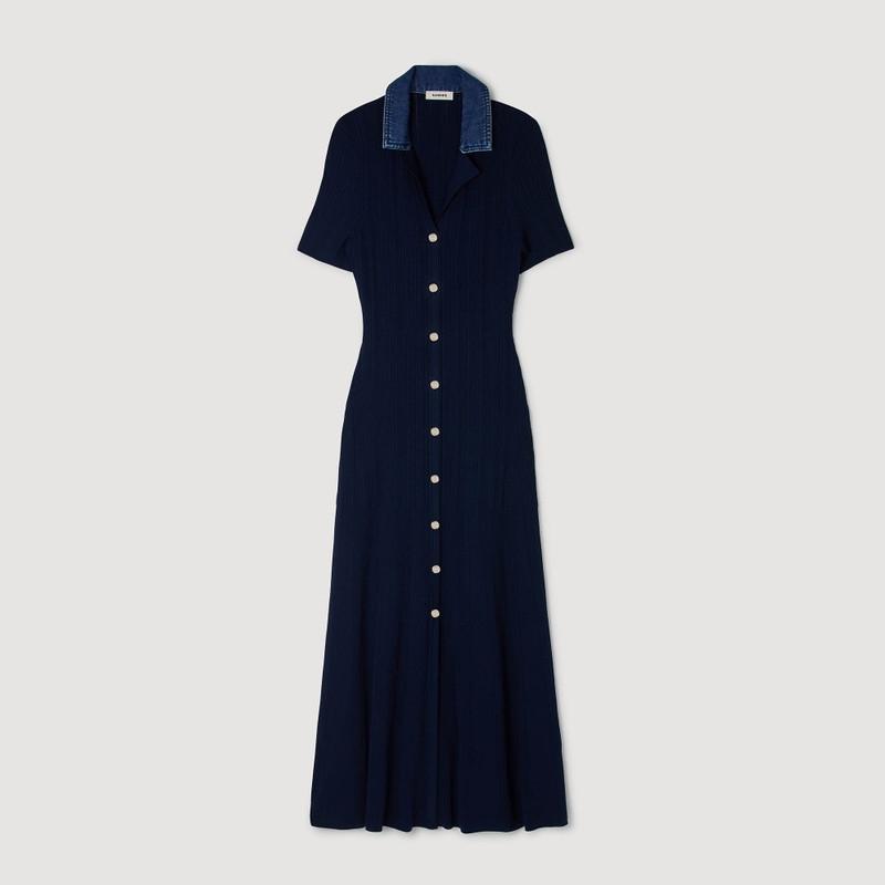 DENIM COLLAR KNIT MAXI DRESS 1
