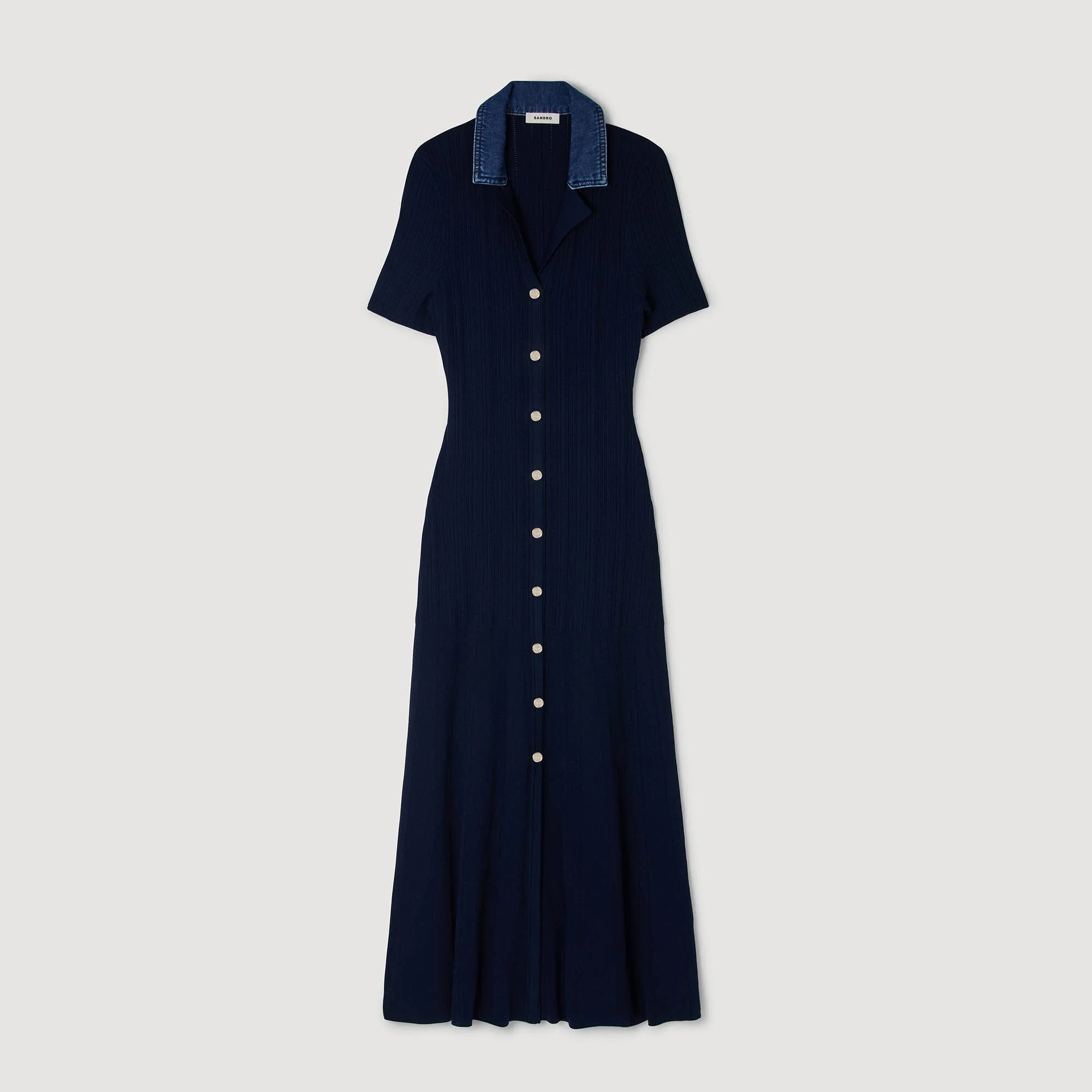 DENIM COLLAR KNIT MAXI DRESS - 1