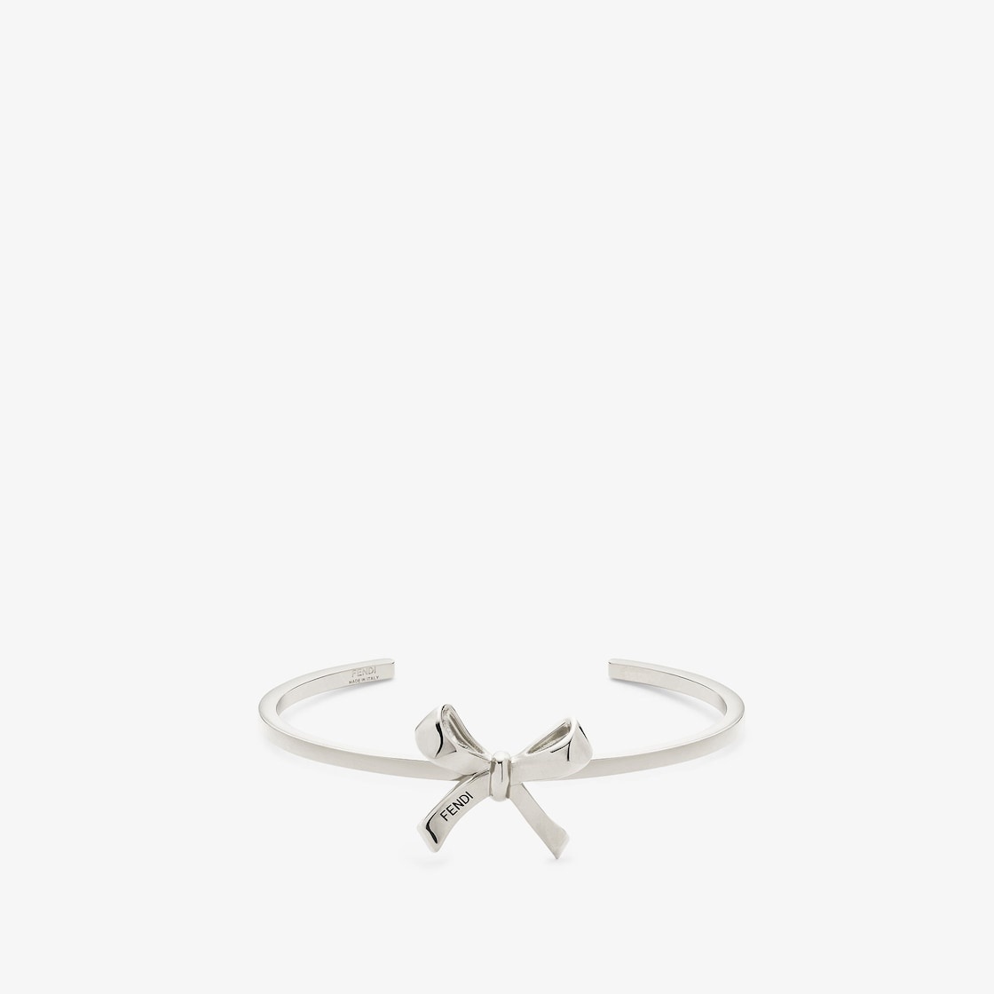 Rigid Bracelet with small bow. Made of palladium-finish metal. Decorated with Fendi lettering enamel - 1